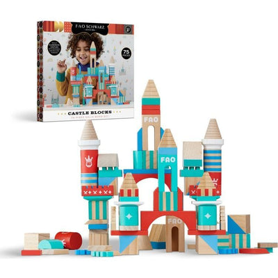 FAO Schwarz Preschool Medieval Wooden Castle Building Blocks